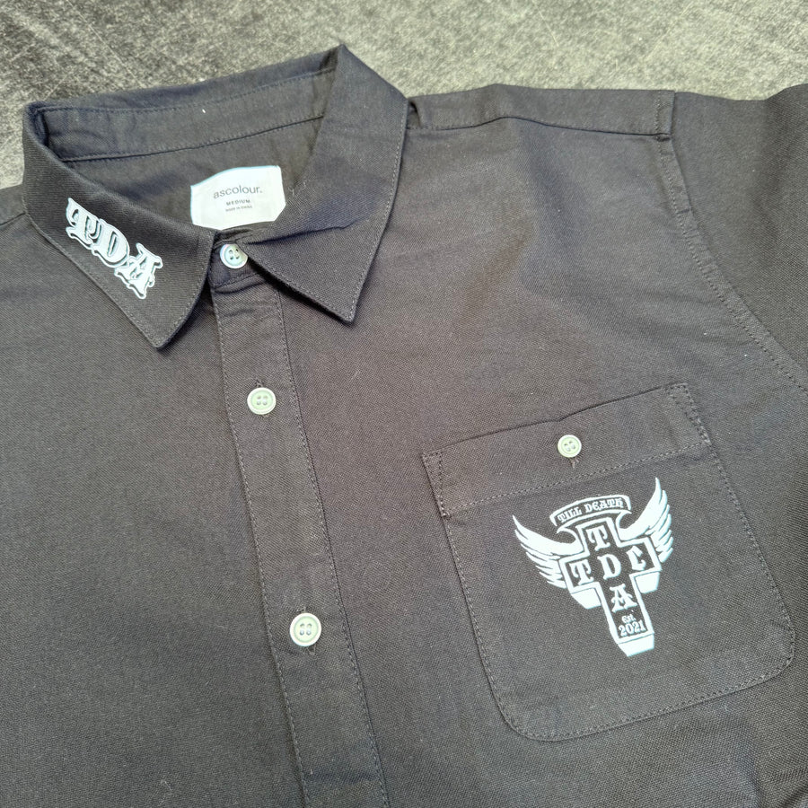 Black Till Death Apparel button-up shirt, collar and chest detail