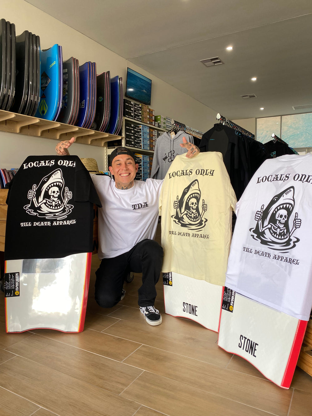 Till Death Apparel shirts and crew in a surf shop