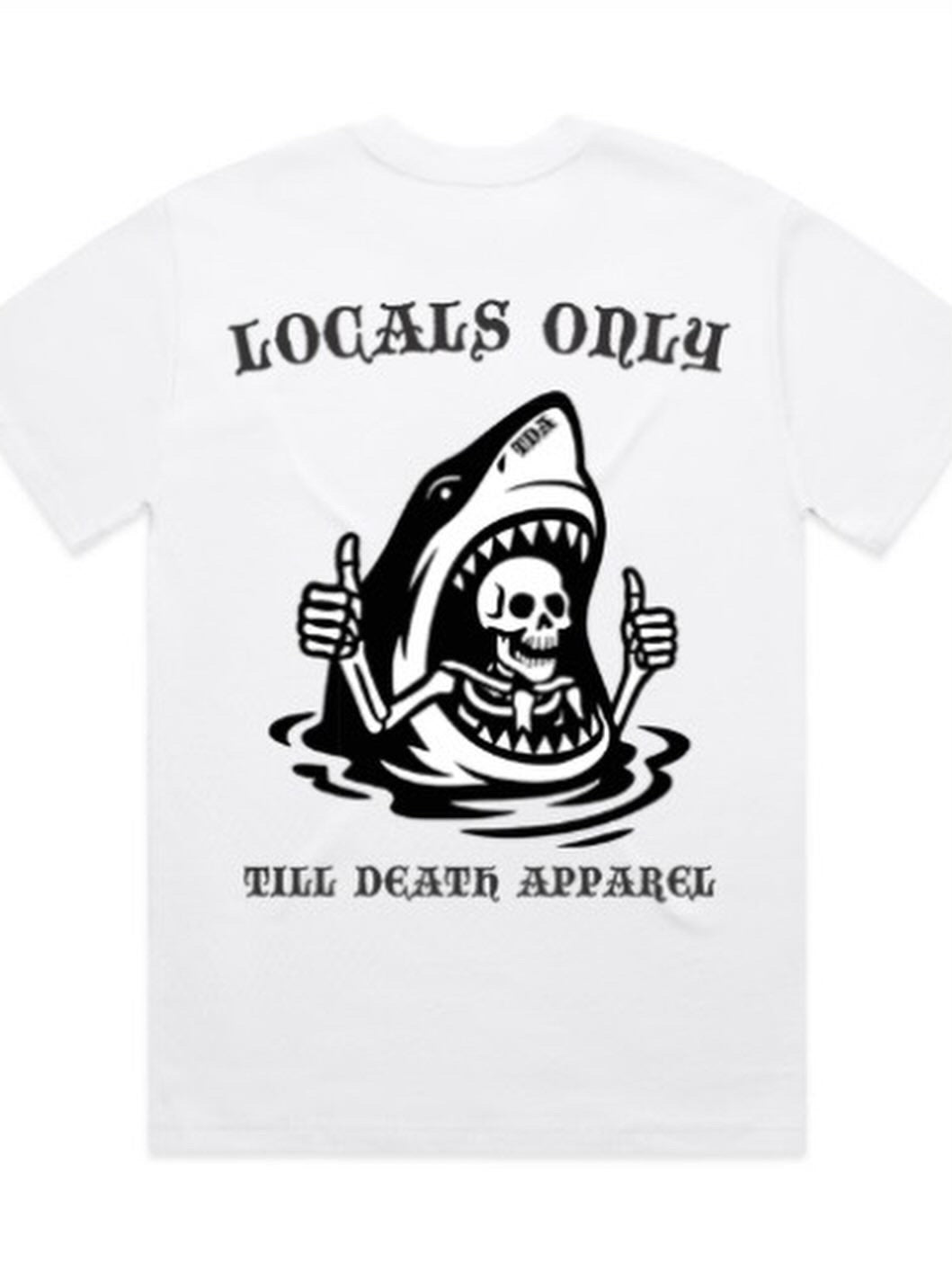 White LOCALS ONLY T-shirt, back graphic