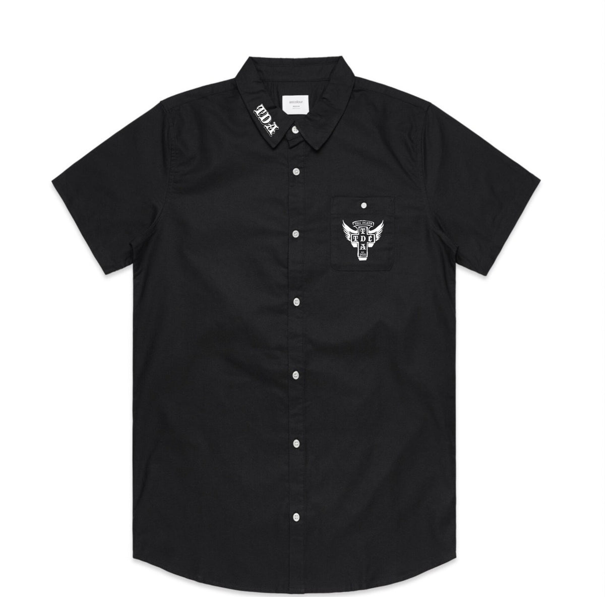Black DOGTOWN button-up shirt, front