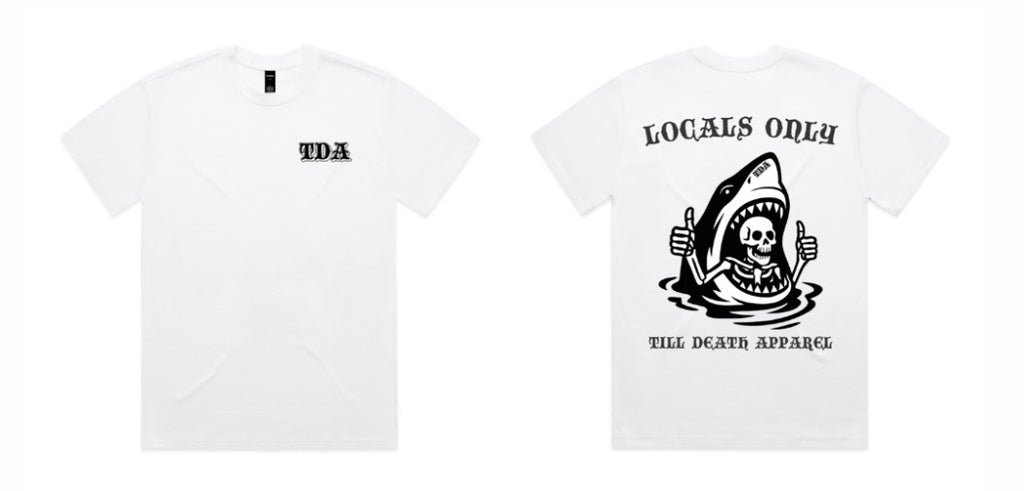 White LOCALS ONLY T-shirt, front and back