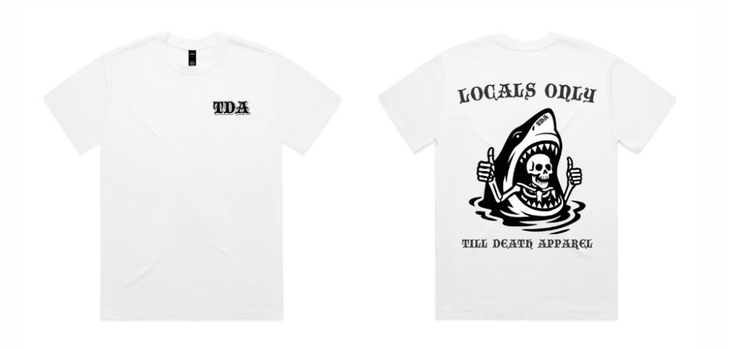 White LOCALS ONLY T-shirt, front and back
